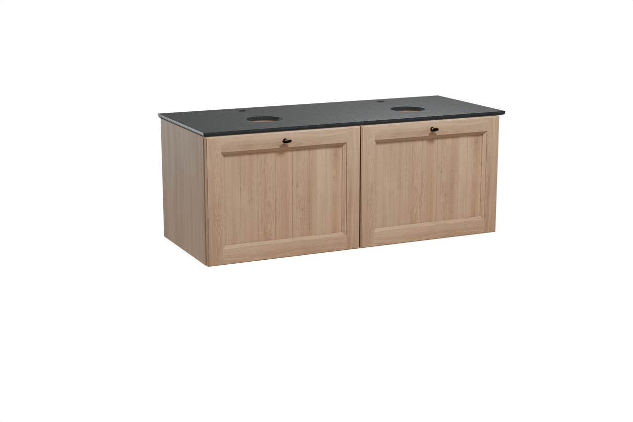 Balmani Lemon meuble salle de bains suspendu 135 x 55 cm chêne vieilli avec Facetta tablette double en granit noir