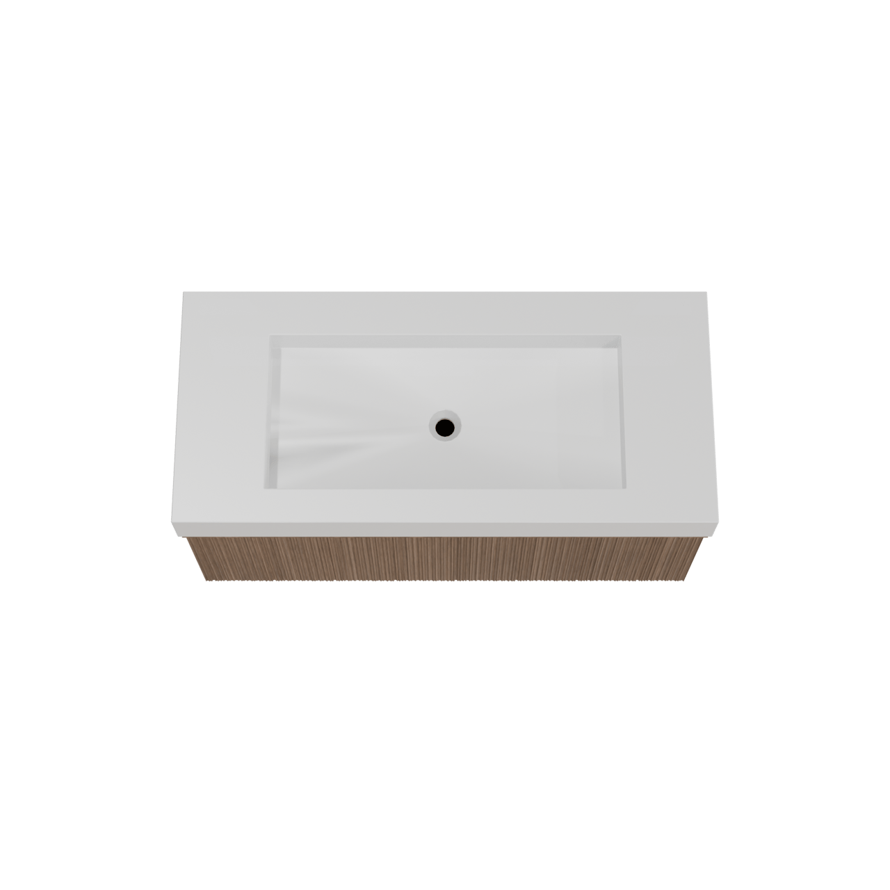 Balmani Forma meuble salle de bains suspendu 120 x 55 cm noyer américain avec Modus plan simple pour 2 trous de robinet en solid surface blanc mat, Nervure circulaire asymétrique verticale