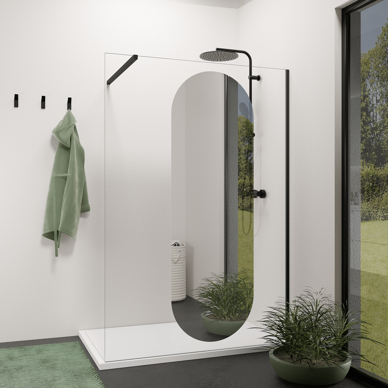 Balmani Modular paroi de douche Verre miroir Reflex ovale 136 x 200 cm