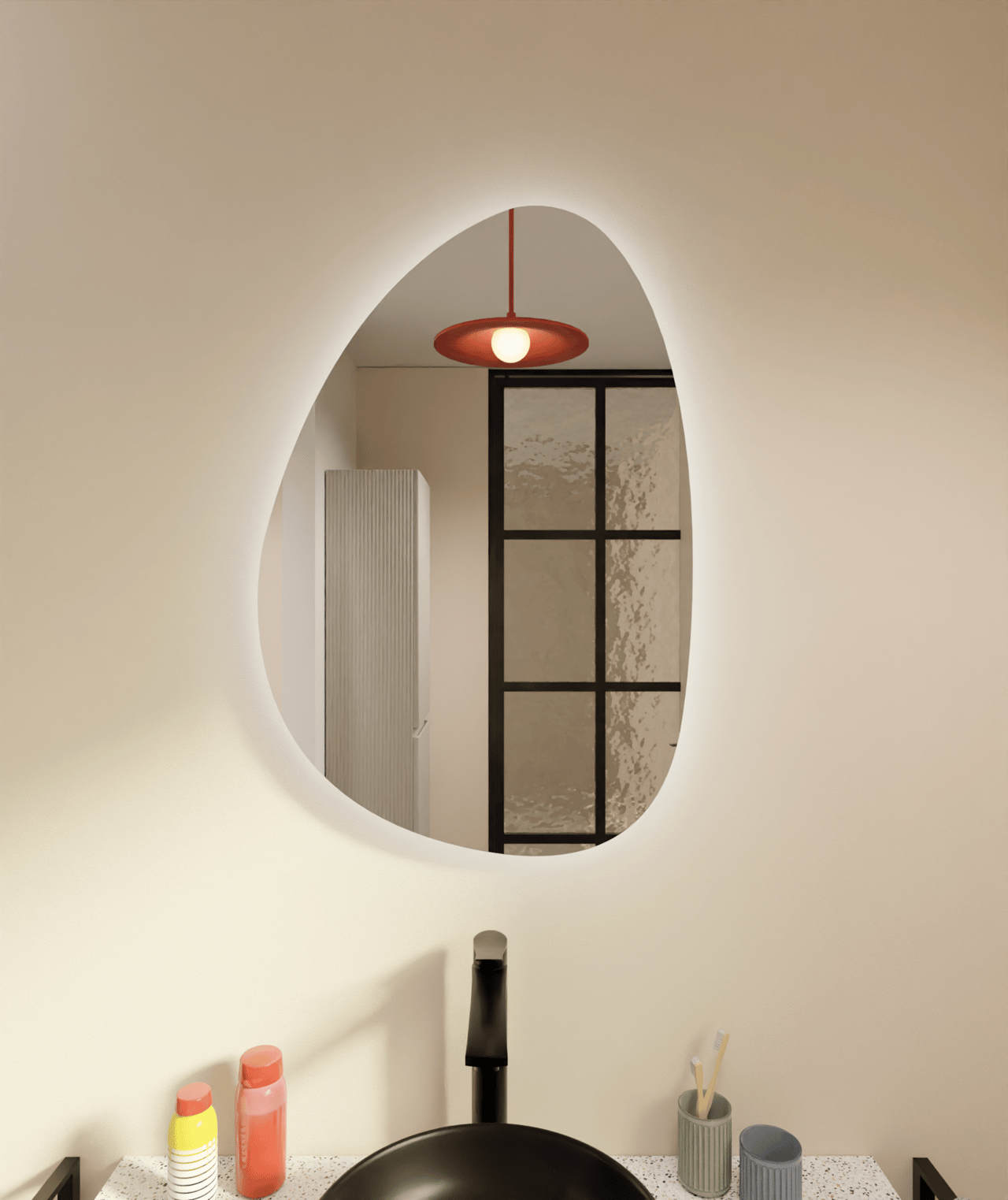 Luca Varess Organic Badspiegel mit Beleuchtung: Organisch, 80 x 55 cm, mit Anti-Beschlag Spiegelheizung