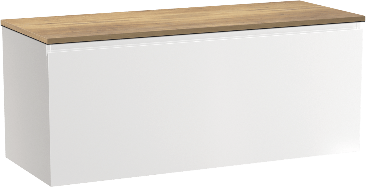 Linie Lado zwevend badkamermeubel 120 x 46 cm glanzend wit met Lado enkel of dubbel tablet in melamine natuur eik