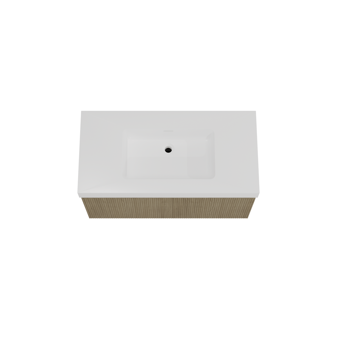 Storke Ribs zwevend badkamermeubel 105 x 52 cm ruwe eik met Mata High enkele wastafel in solid surface mat wit, Verticale symmetrische rechte ribbel