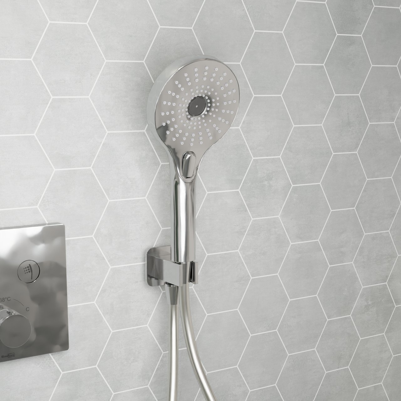 Blaufoss Onos Pommeau de douche set avec coude de raccordement 3 fonctions jet chrome