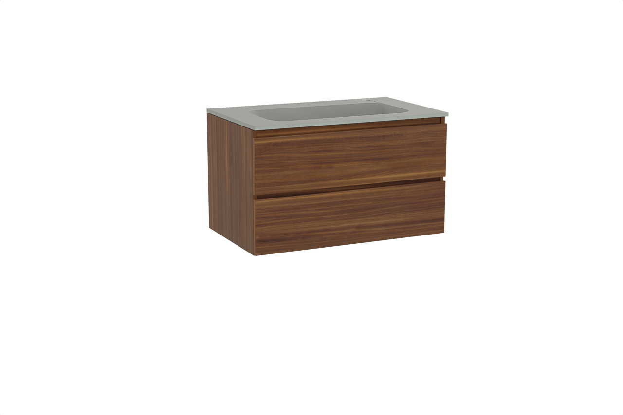 Balmani Lucida meuble salle de bains suspendu 90 x 55 cm noyer américain avec Tablo Strada plan simple en marbre composite soie grise