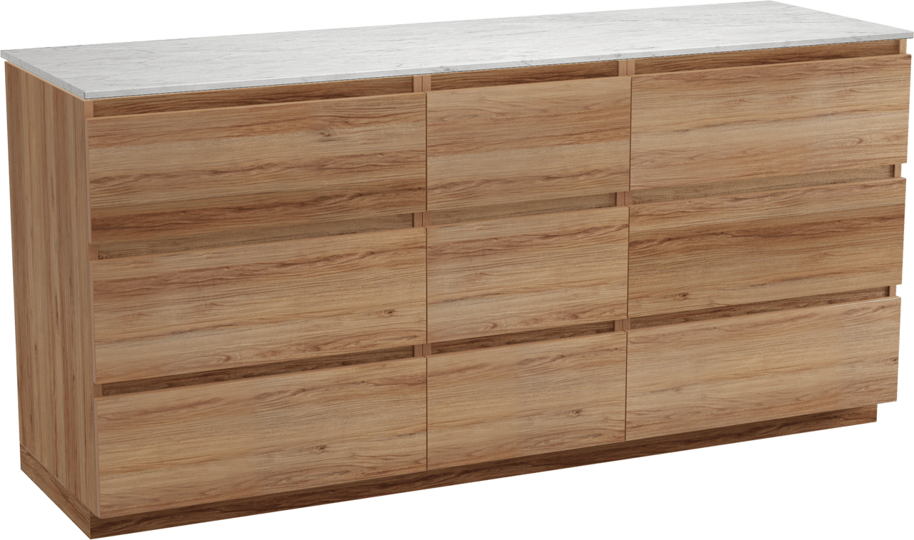 Balmani Lucida freistehendes Möbelstück Set: 180 x 55 cm, Teak, mit Stretto Einzel- oder Doppel Waschtischplatte, Marmor Carrara