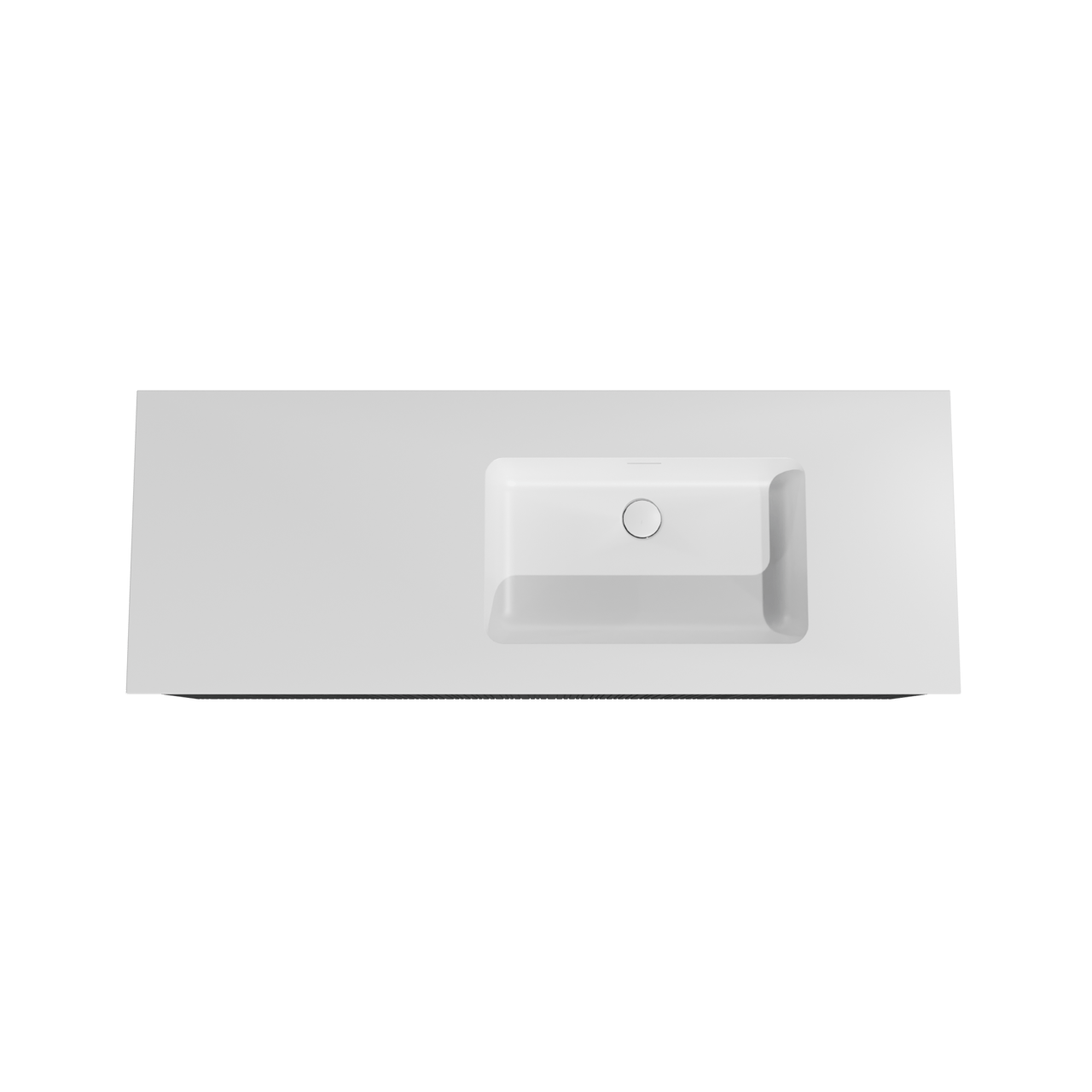 Storke Ribs meuble salle de bains suspendu 140 x 52 cm chêne noir avec Mata plan vasque asymétrique à droite en solid surface blanc mat, Nervure droite asymétrique verticale