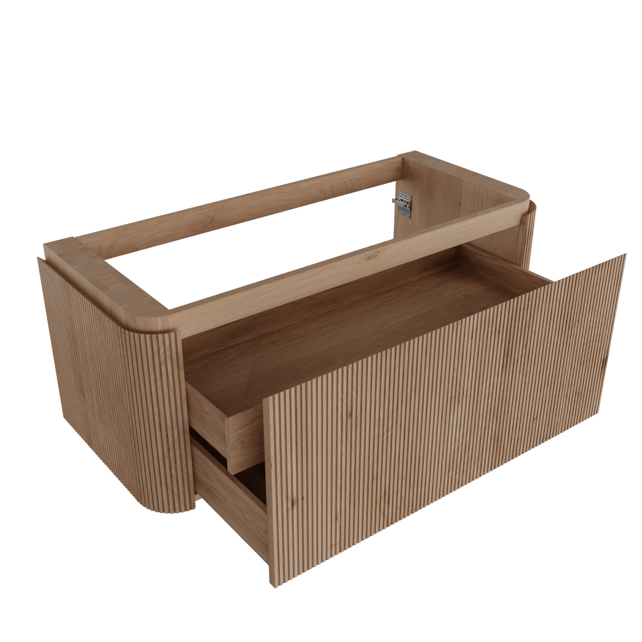 Balmani Moon hängender Waschbeckenunterschrank: 130 x 55 cm, Eiche natur, 2 Schubladen, Vert. Sym. Rippe