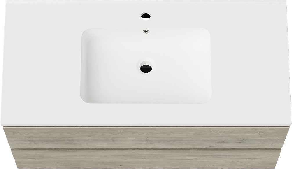 Linie Lado zwevend badmeubel 100 x 46 cm grijs eiken met Vano enkele wastafel in composietmarmer mat wit