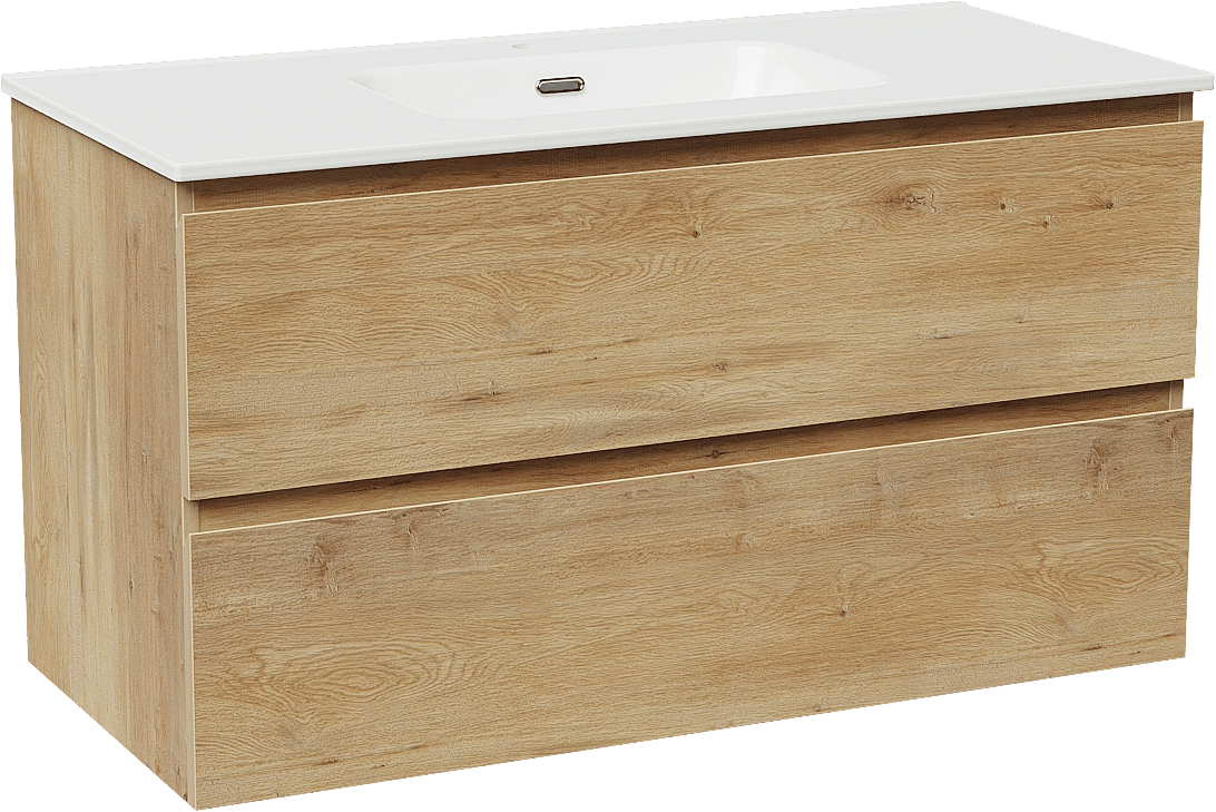 Linie Lado meuble salle de bains suspendu 100 x 46 cm chêne naturel avec Baro plan simple en porcelaine blanc brillant