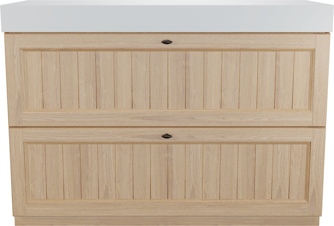 Balmani Lemon staand badkamermeubel 135 x 55 cm, fineer natuur eik met Dominus enkel of dubbel tablet in mat wit