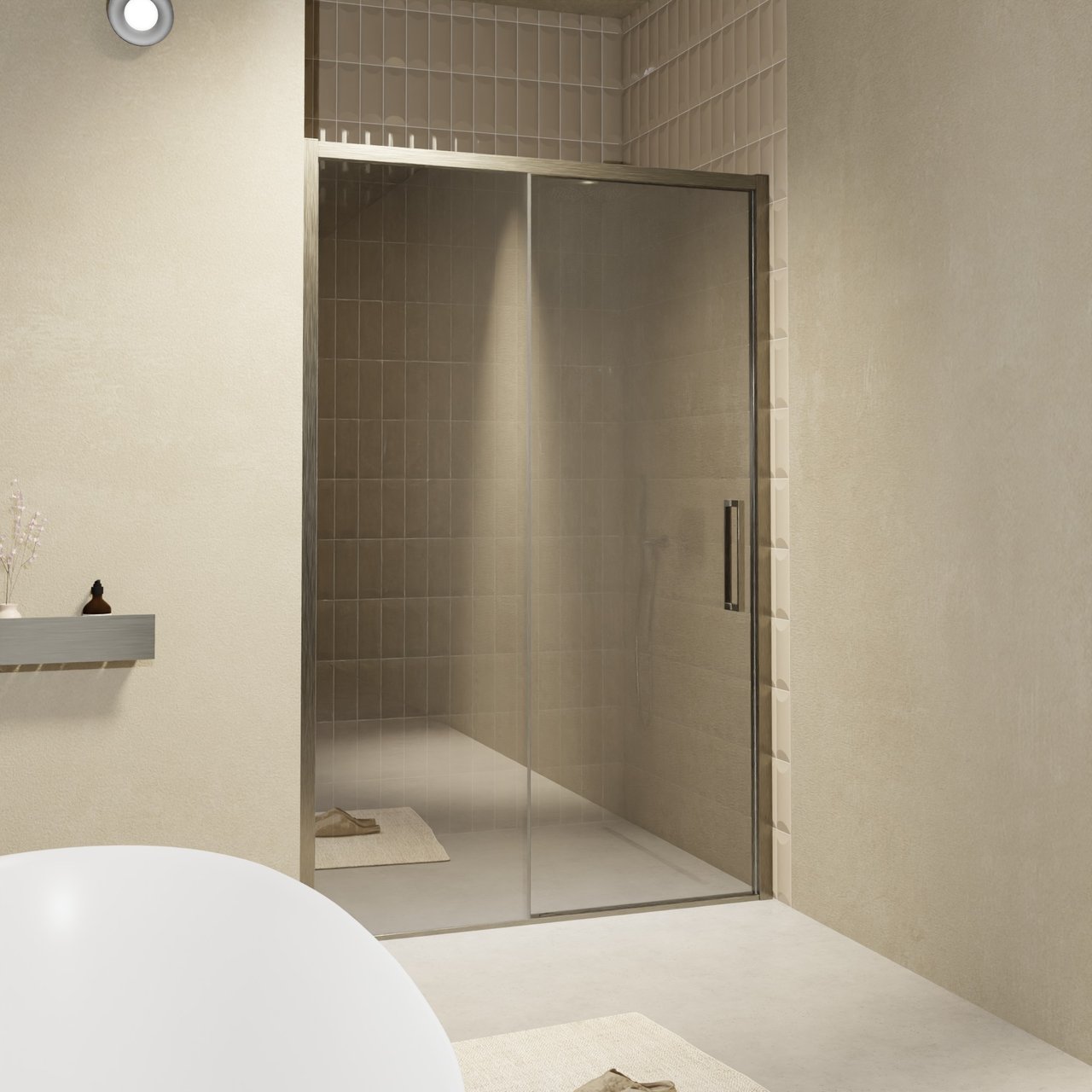 Balmani Senses Design porte coulissante à gauche 140 cm x 210 cm verre miroir reflex, Profil Brushed GunMetal, coating inclus