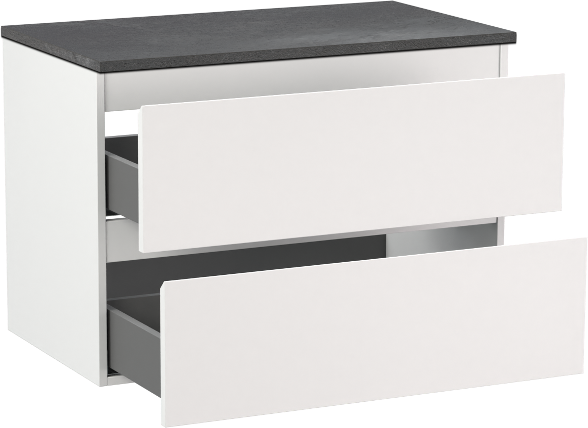 Linie Lado hängendes Möbelstück Set: 80 x 46 cm, Weiß matt, mit Lado Einzel Waschtischplatte, Melamin Schiefergrau