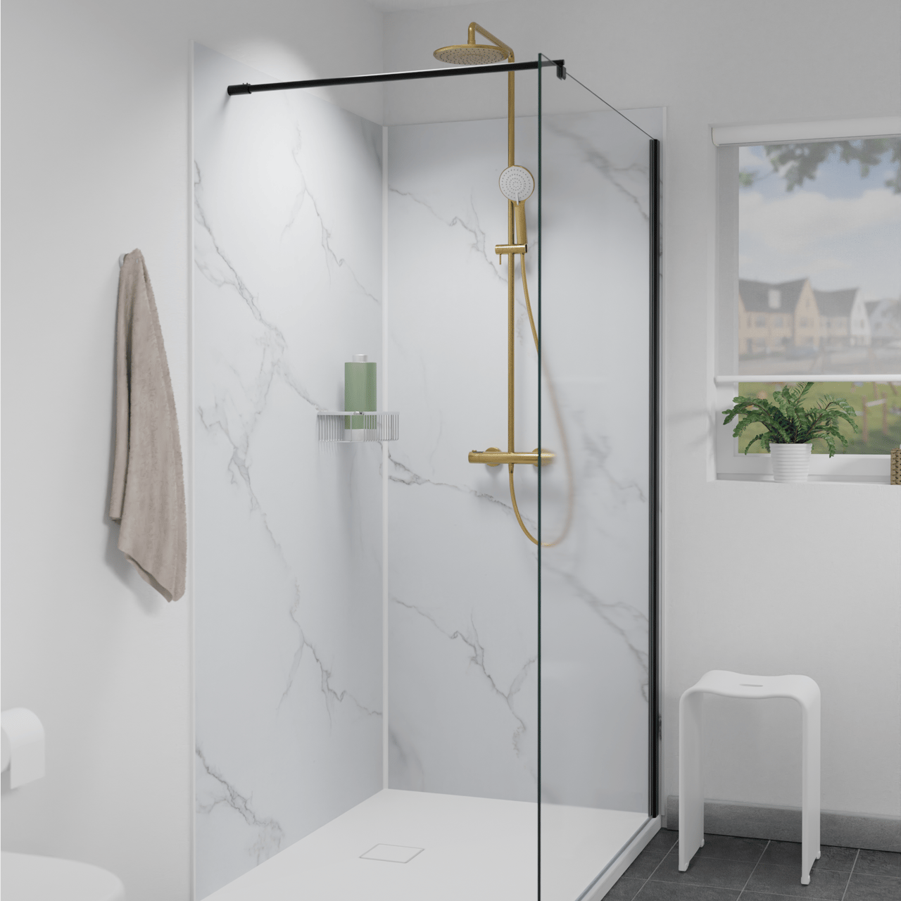 Linie Neptunus Regendusche Duschsystem mit Thermostatbatterie: Wandmontage, Brushed Gold