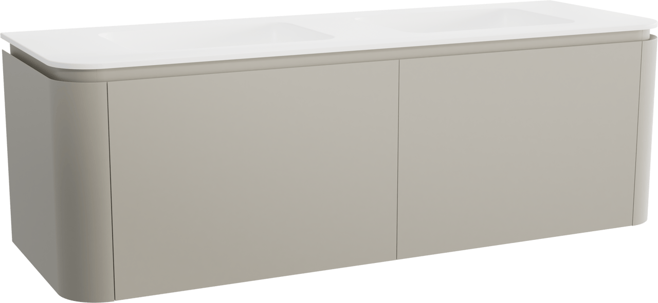 Balmani Moon meuble salle de bains suspendu 160 x 55 cm soie grise avec Moon double vasque en solid surface blanc mat