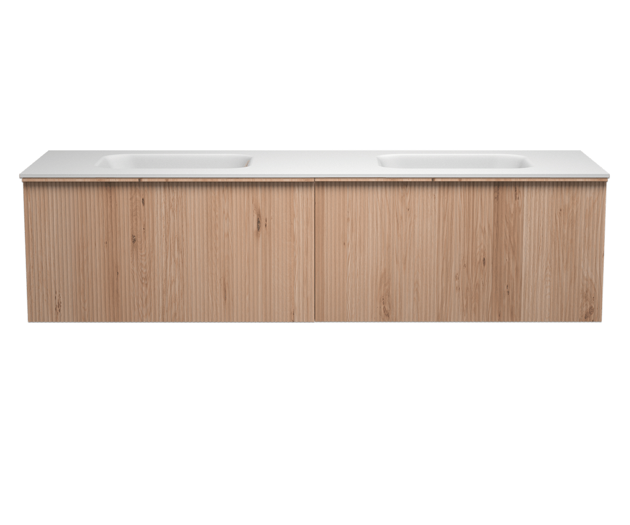 Balmani Forma meuble salle de bains suspendu 180 x 55 cm chêne naturel avec Tablo Arcato double vasque en solid surface blanc mat Nervure droite symétrique verticale