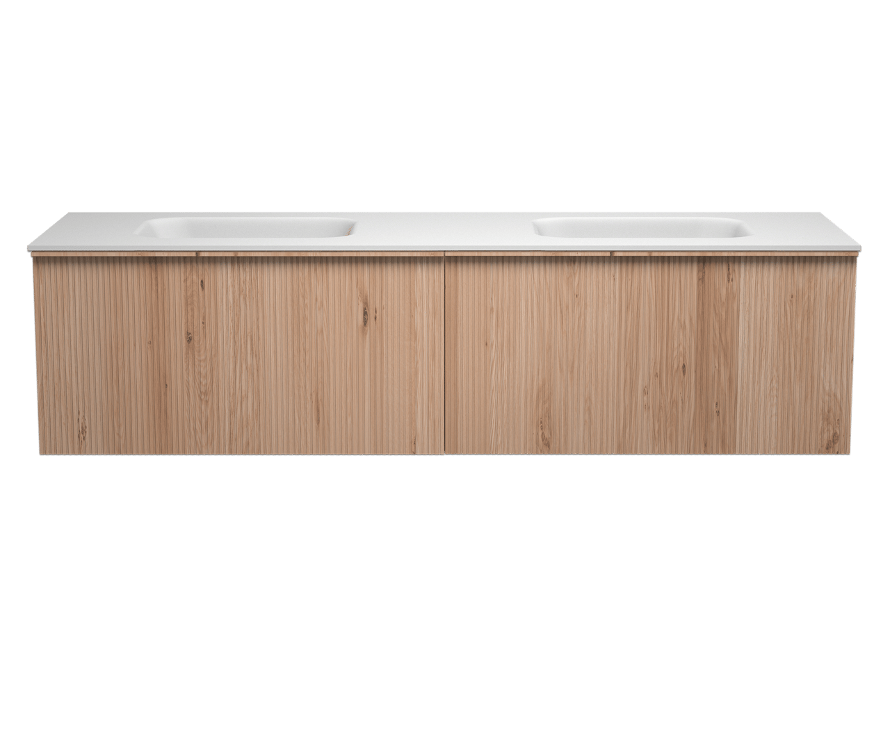 Balmani Forma meuble salle de bains suspendu 180 x 55 cm chêne naturel avec Tablo Arcato double vasque en solid surface blanc mat Nervure droite symétrique verticale