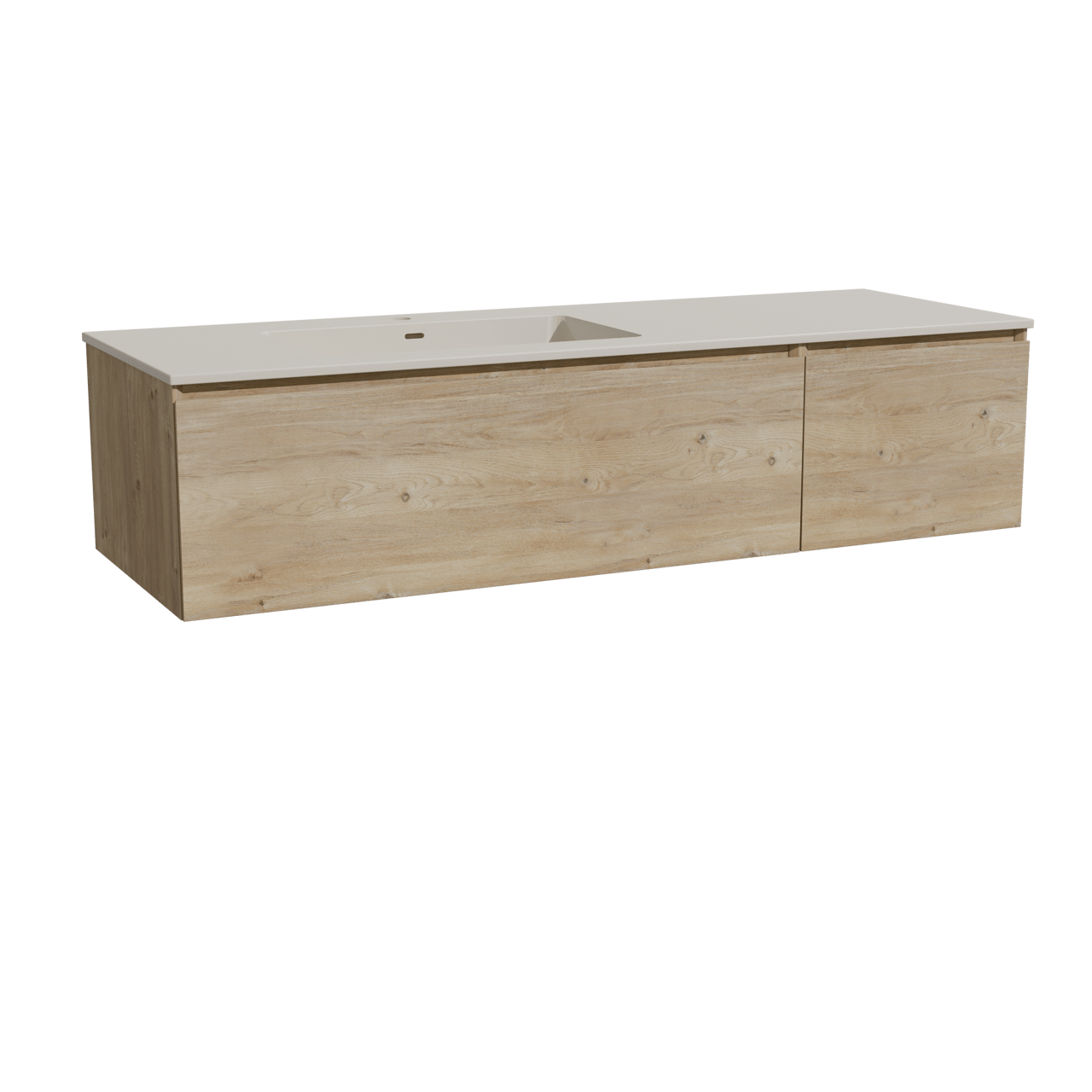 Storke Edge hängendes Möbelstück Set: 150 x 52 cm, Rohe Eiche, mit Diva Waschtisch links, Top Solid Seidengrau