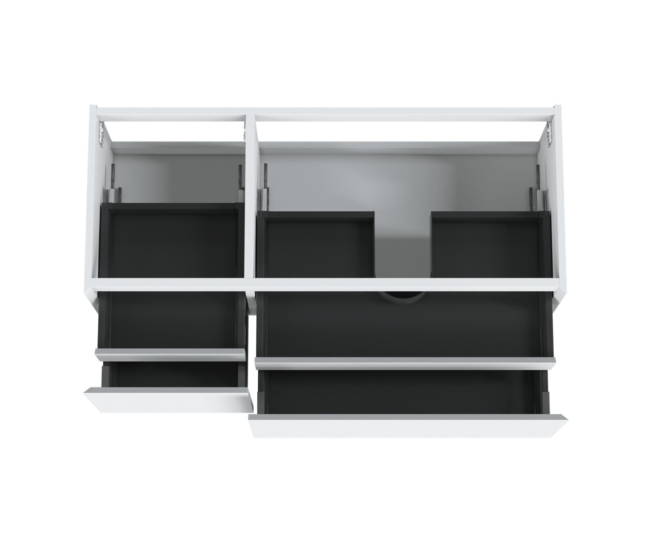 Balmani Idra hängender Waschbeckenunterschrank: 135 x 55 cm, asymmetrisch rechts, Weiß Matt, 4 Schubladen