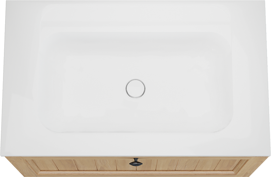 Balmani Lemon zwevend badkamermeubel 90 x 55 cm, fineer natuur eik met Tablo Strada enkele wastafel in glanzend wit