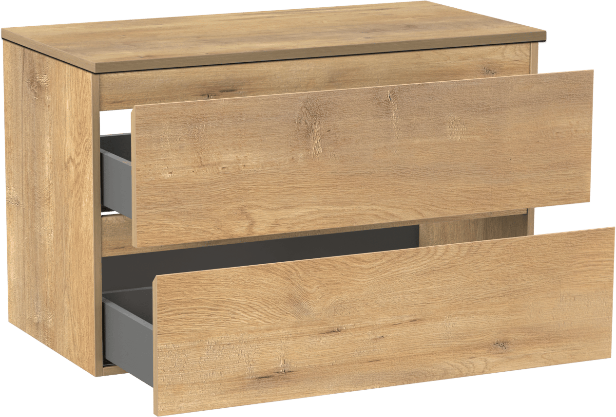 Linie Lado zwevend badmeubel 90 x 46 cm naturel eiken met Lado enkel wastafelblad in melamine naturel eiken