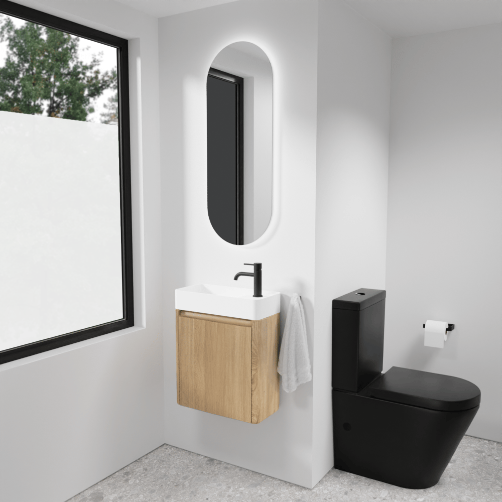 Balmani Fara meuble wc suspendu 45 x 22 cm chêne naturel avec Fara lavabo en Solid Surface mat