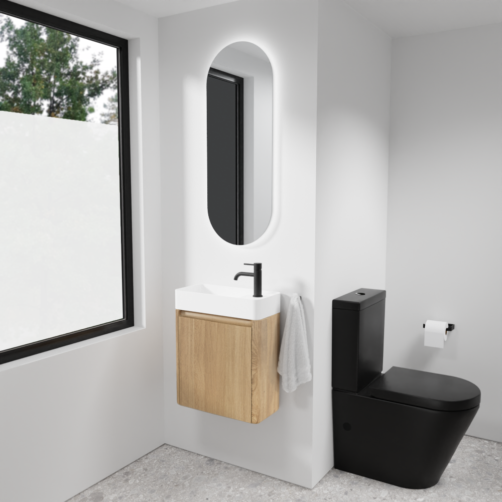Balmani Fara zwevend toiletmeubel 45 x 22 cm natuur eik met Fara wastafel in matte Solid Surface