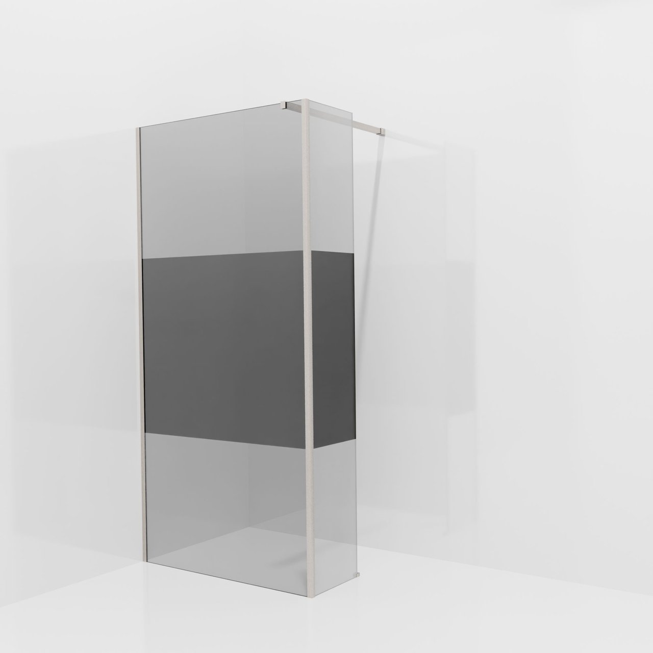 Balmani Modular Walk-In Dusche mit fester Seitenwand: 100 x 200 cm, Rauchglas mit mattiertem Streifen, inklusive Coating, Profil Brushed CoolMetal