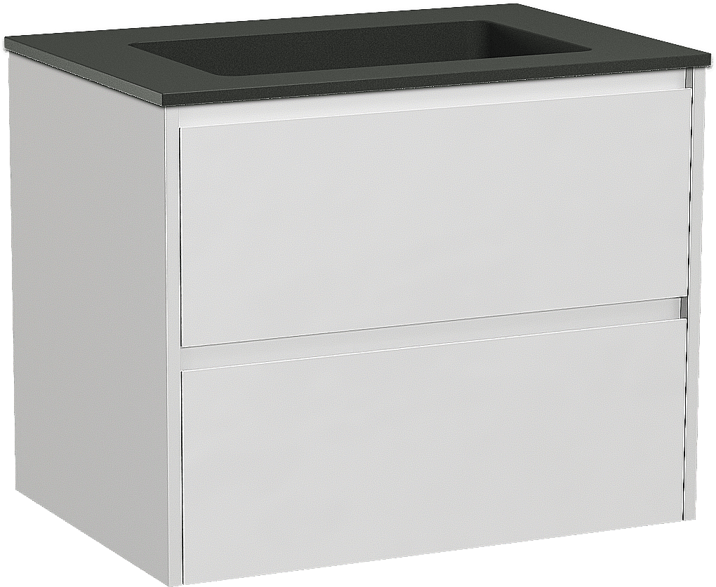 Storke Seda zwevend badmeubel 75 x 52 cm mat wit met Scuro enkele wastafel in kwarts mat zwart