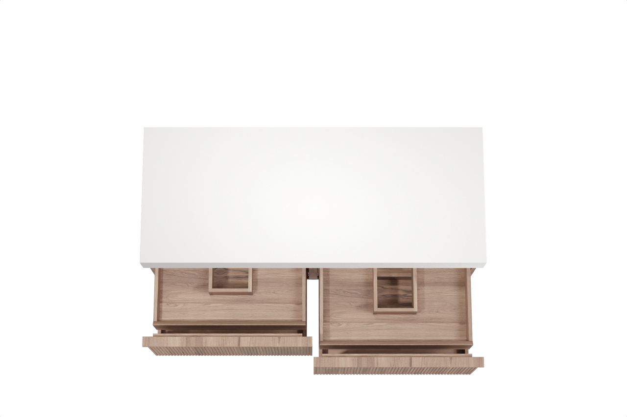 Balmani Forma meuble salle de bains suspendu 135 x 55 cm teck avec Dominus tablette simple ou double en solid surface blanc mat, Nervure droite symétrique verticale