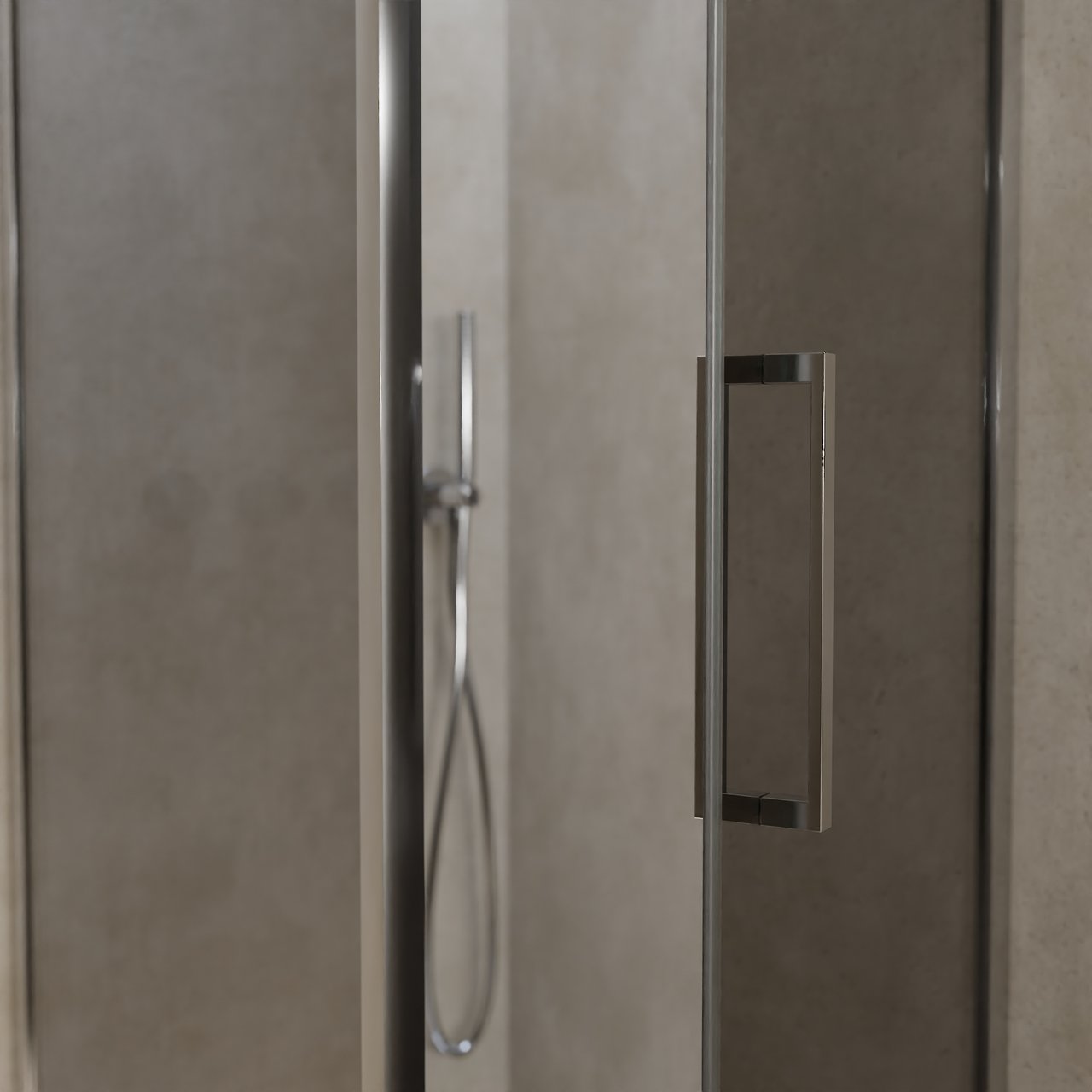 Balmani Senses Design douche en coin avec porte pivotante à droite et paroi latérale fixe, 90 x 90 cm, Miroir Reflex, Profil chrome