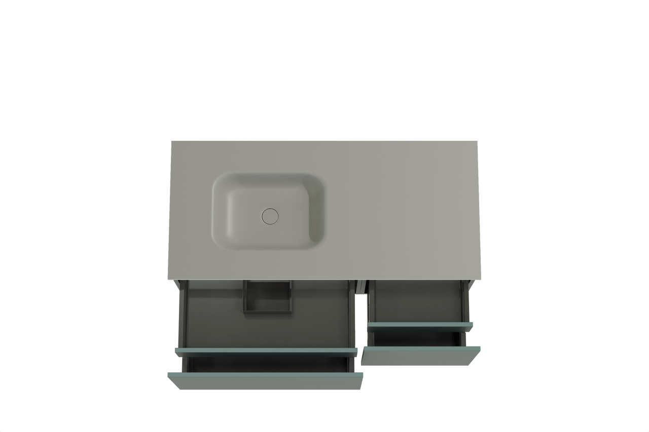 Balmani Sfera meuble salle de bains suspendu 120 x 55 cm forest avec Tablo Arcato vasque asymétrique gauche en solid surface gris pierre