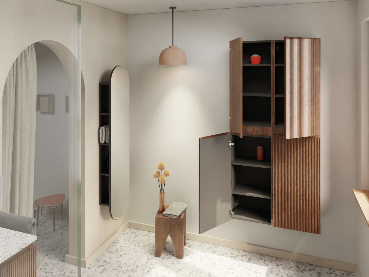 Storke Ribs Badhochschrank: Hängend, Nussbaum, 40 x 30 x 170 cm