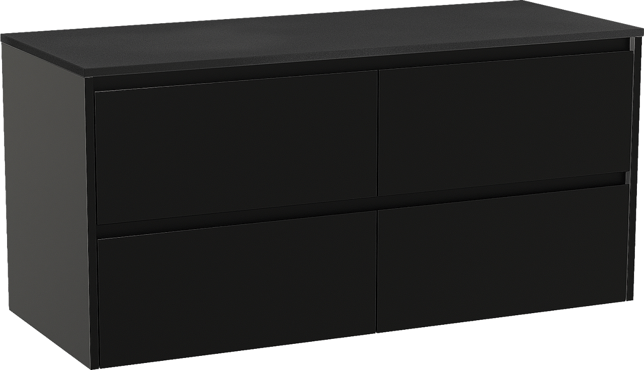 Storke Seda zwevend badmeubel 130 x 52 cm mat zwart met Panton enkel of dubbel wastafelblad in gepoedercoate mdf mat zwart