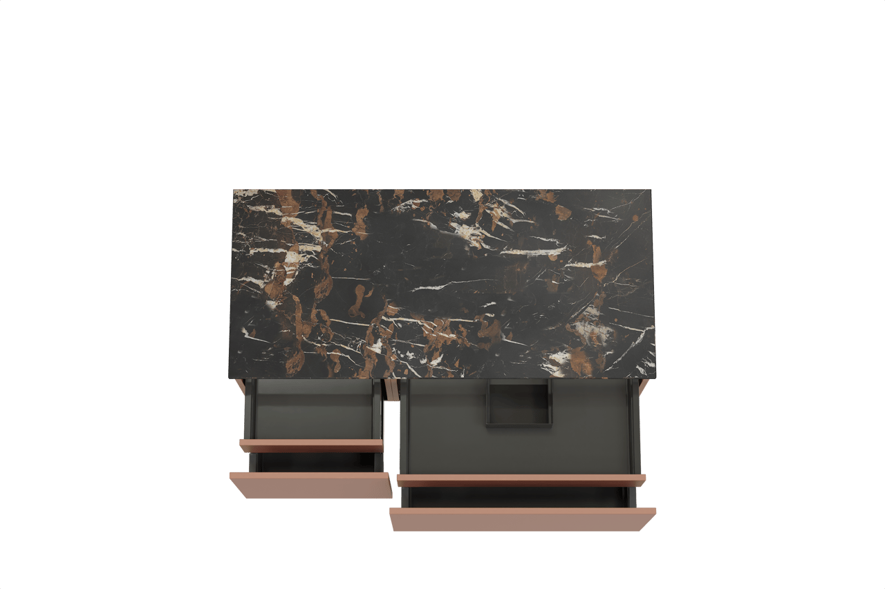 Balmani Sfera zwevend badkamermeubel 120 x 55 cm cotto met Stretto enkel tablet in marmer portoro gold