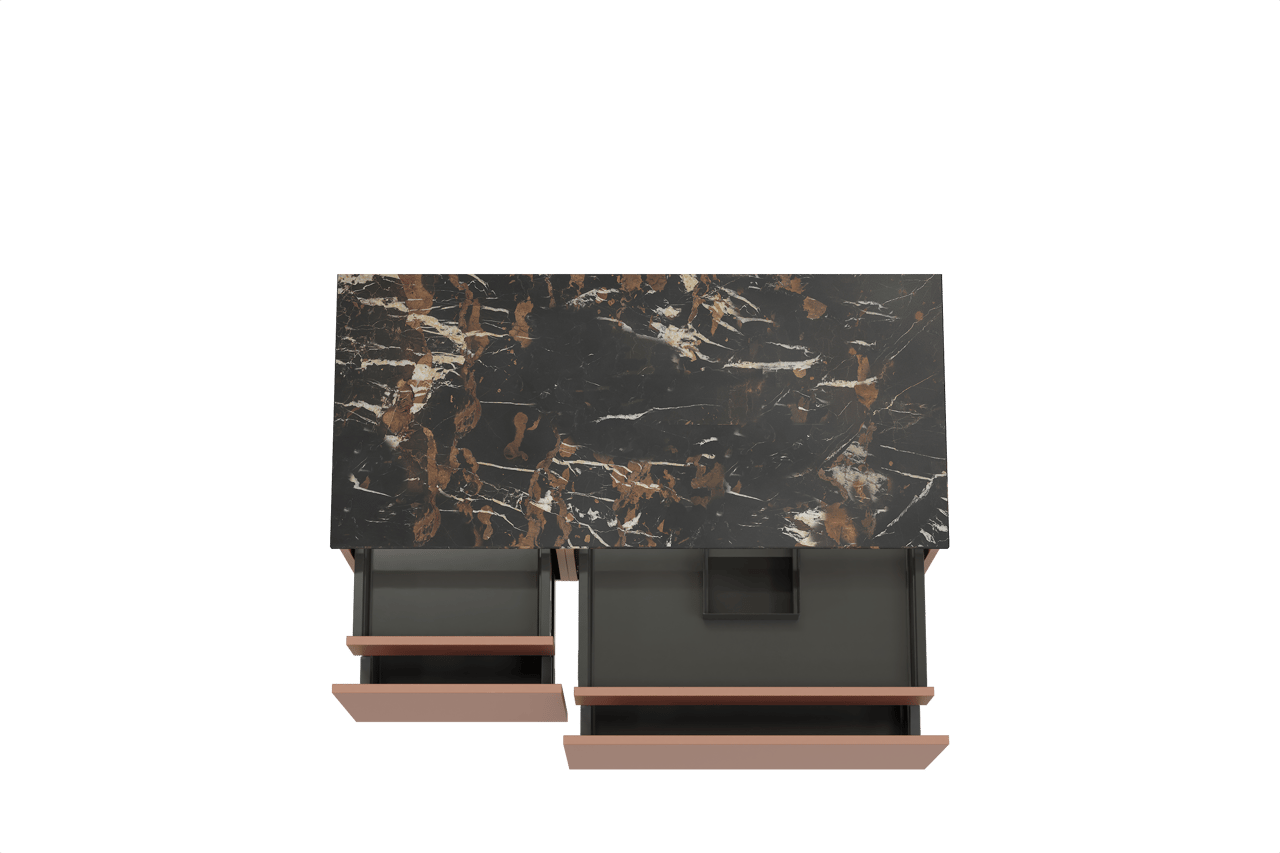 Balmani Sfera zwevend badkamermeubel 120 x 55 cm cotto met Stretto enkel tablet in marmer portoro gold