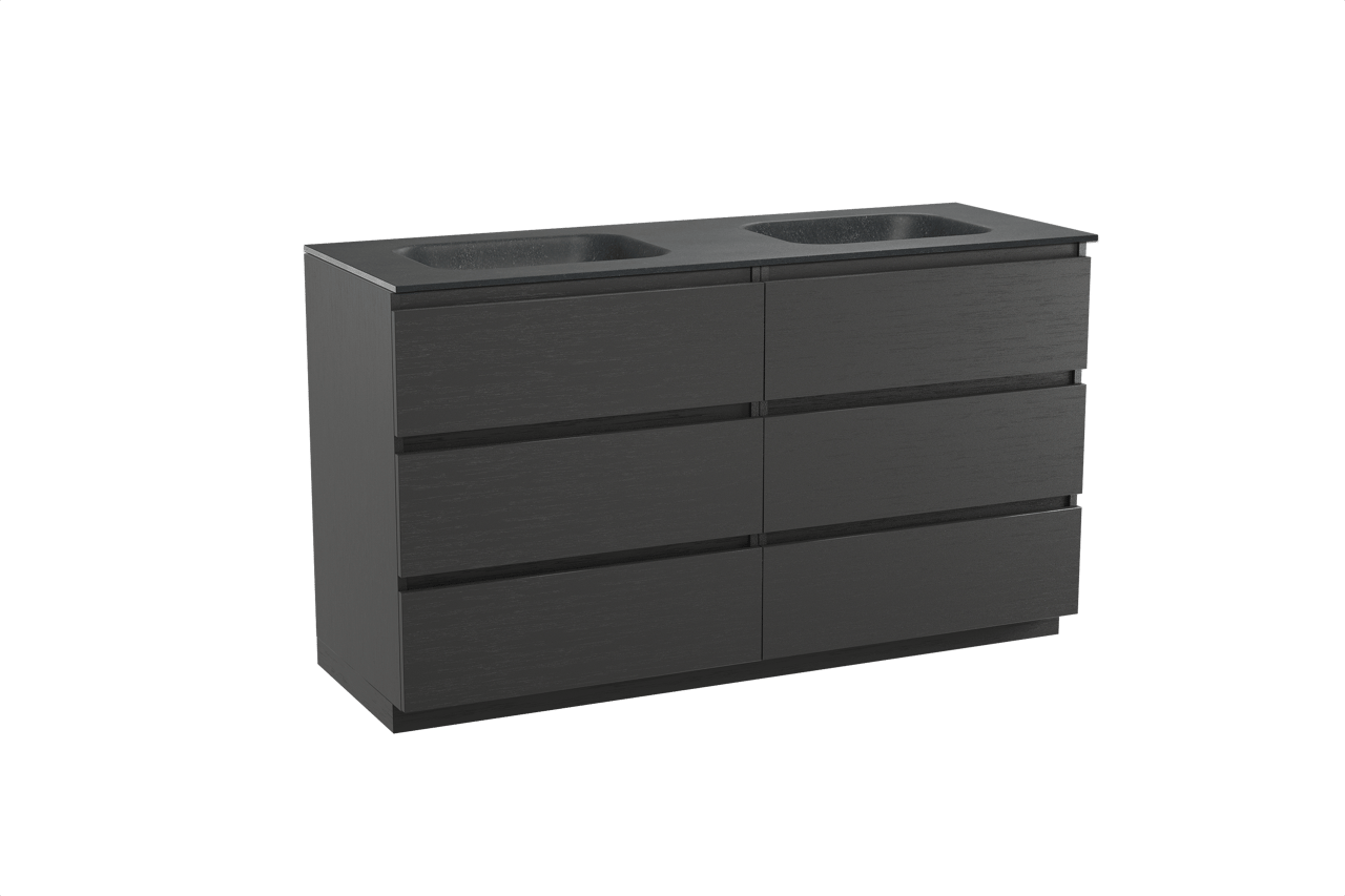 Balmani Lucida meuble salle de bains à poser 150 x 55 cm chêne noir avec Tablo Arcato double vasque en granit noir