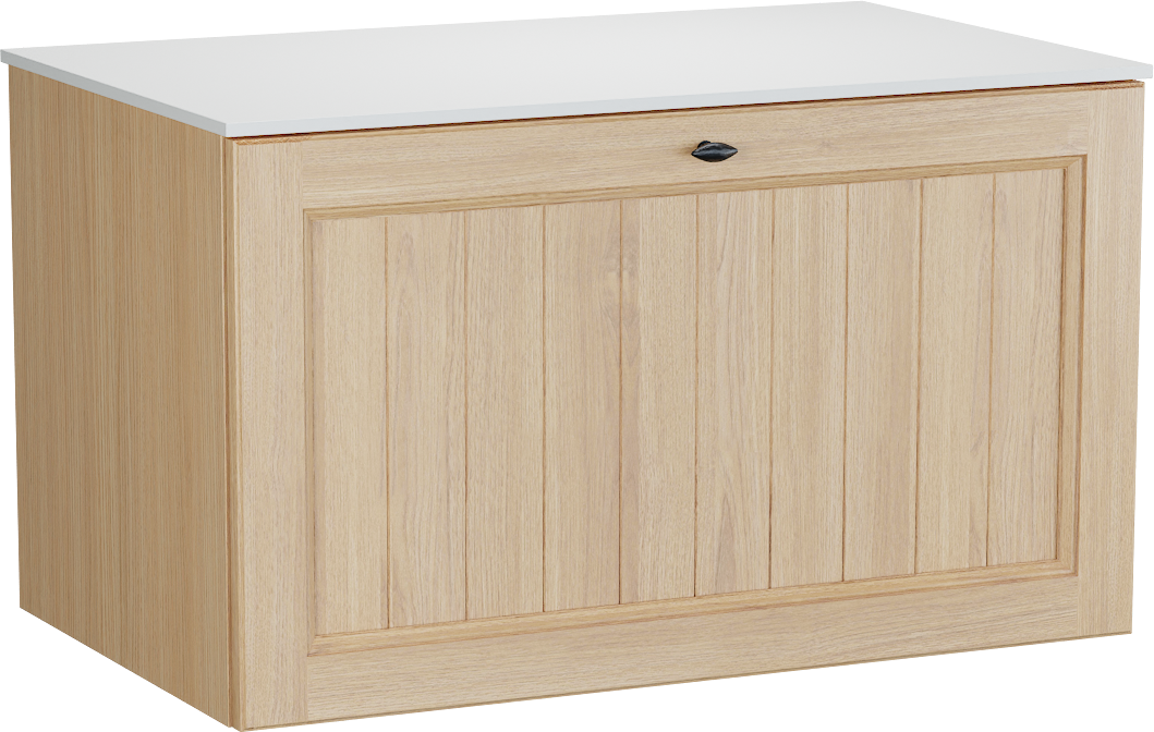 Balmani Lemon zwevend badkamermeubel 90 x 55 cm, fineer natuur eik met Stretto enkel tablet in mat wit