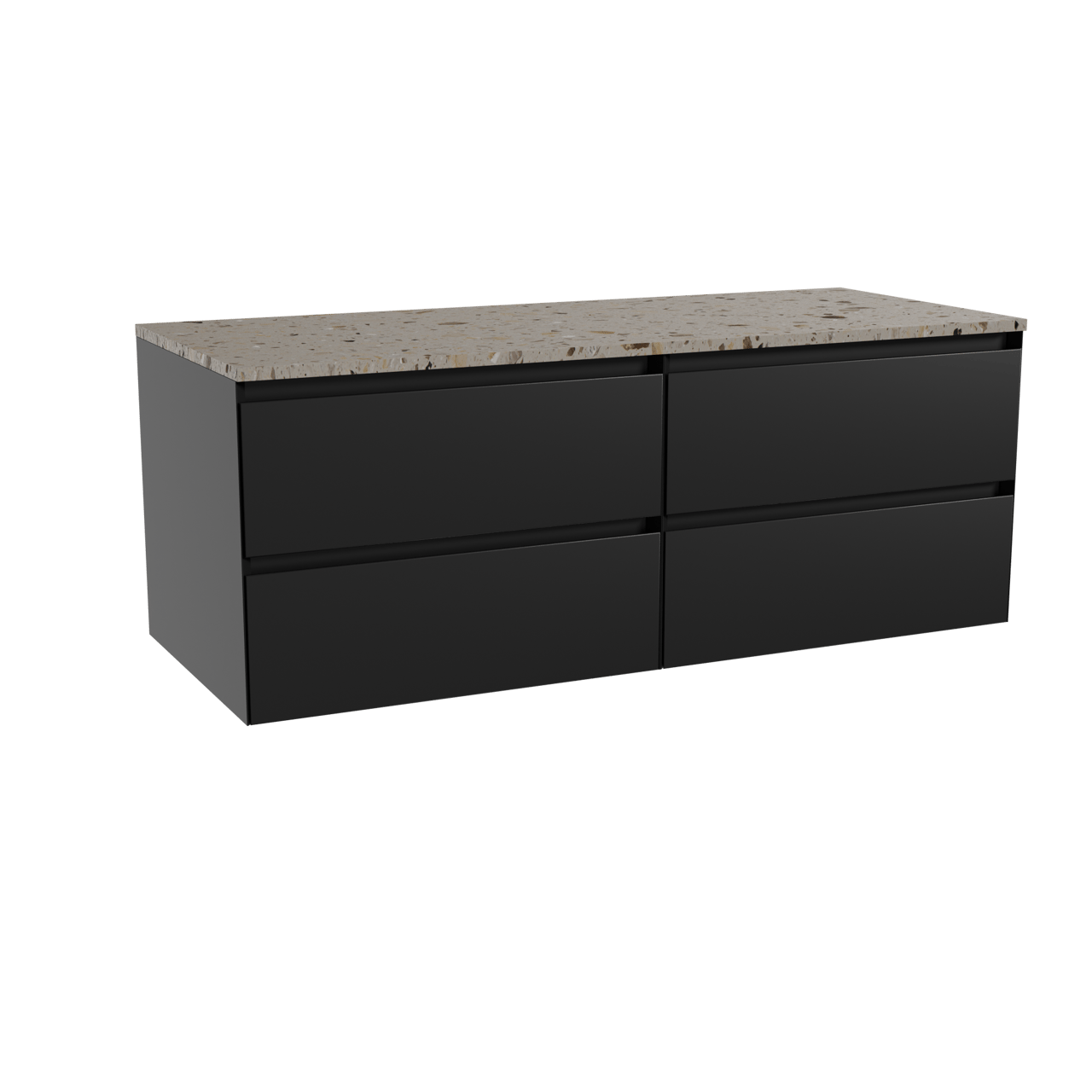 Balmani Mitra meuble salle de bains suspendu 135 x 55 cm noir mat avec Stretto tablette simple ou double en terrazzo greige terrazzo