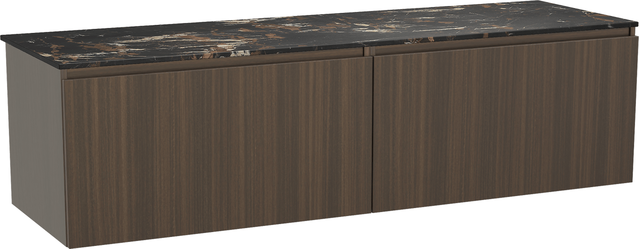 Balmani Sfera zwevend badmeubel 180 x 55 cm eucalyptus met Stretto enkel of dubbel wastafelblad in marmer portoro gold