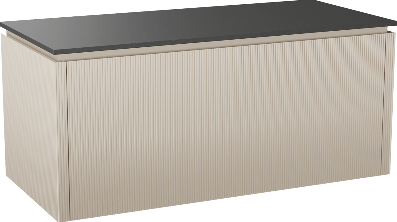 Balmani Eclips meuble salle de bains suspendu 120 x 55 cm Sandbeige avec Stretto tablette simple en Granit noir, Nervure droite symétrique verticale