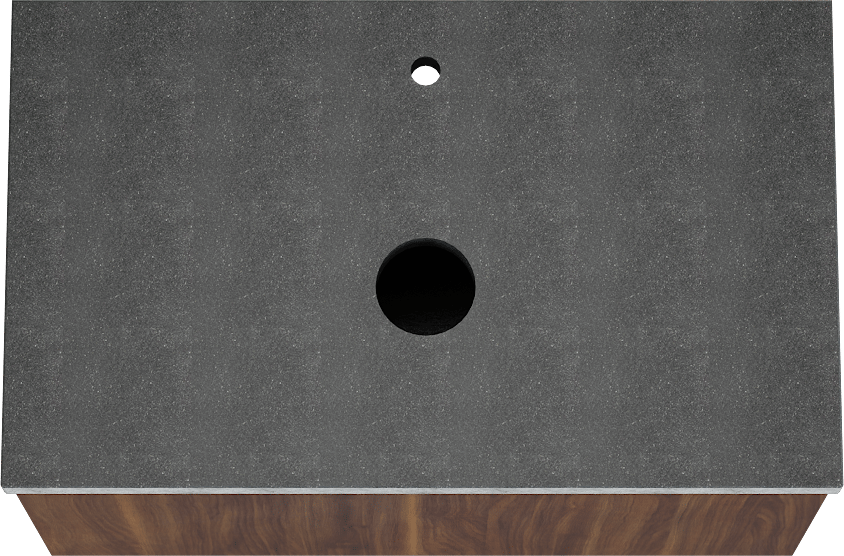 Balmani Sfera by Lucida hängendes Möbelstück Set: 90 x 55 cm, Amerikanischer Nussbaum, mit Rock Einzel Waschtischplatte, Schwarzes Granit