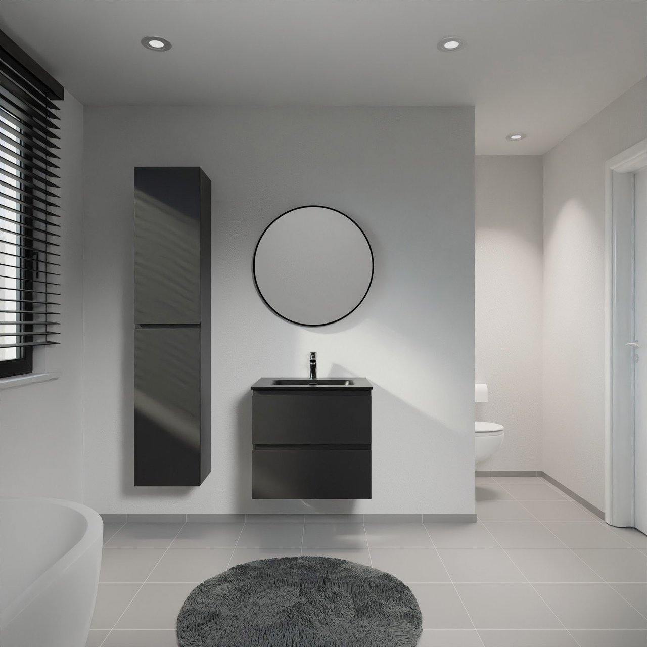 Linie Lado zwevend badmeubel 60 x 46 cm mat zwart met Baro enkele wastafel in porselein mat zwart