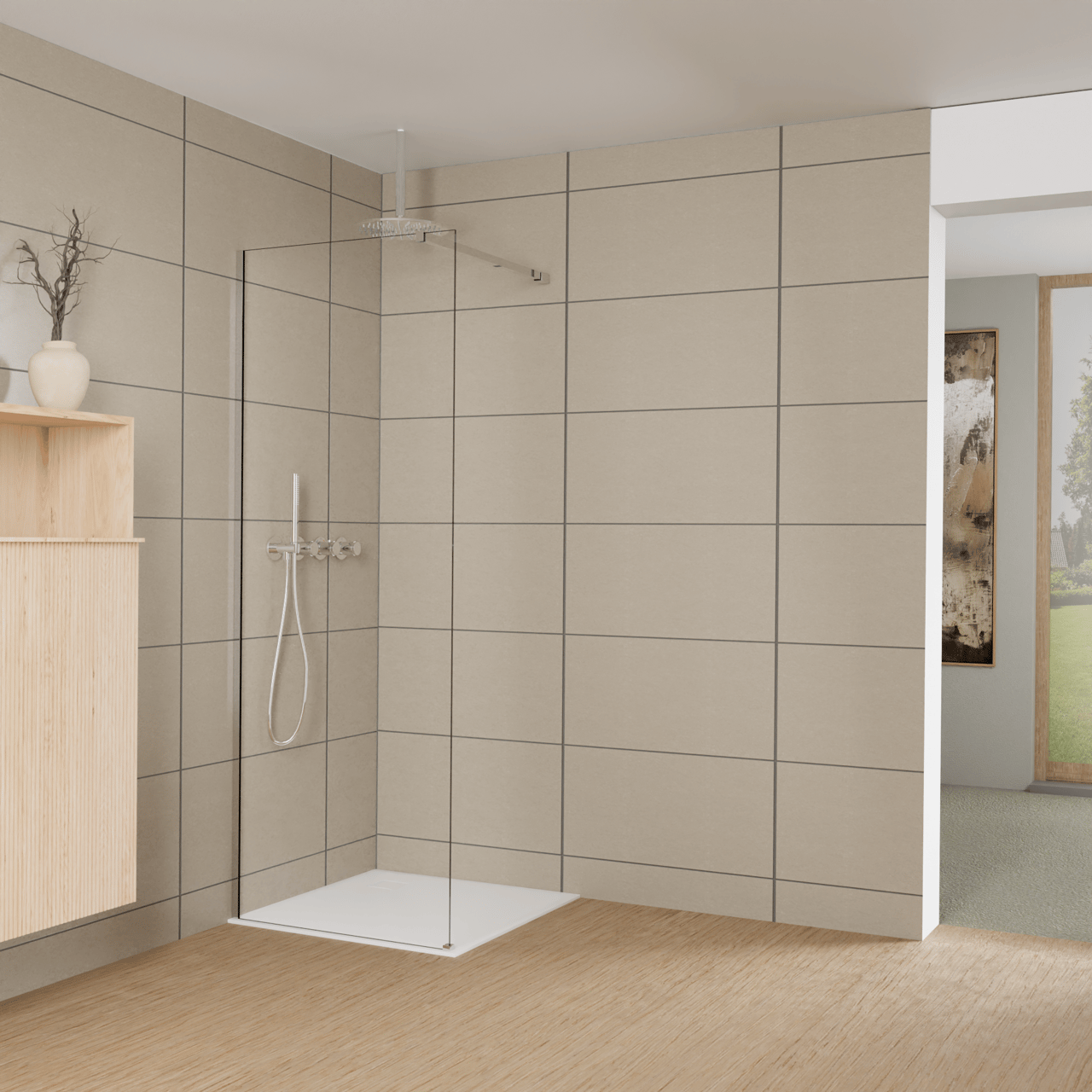 Balmani Modular Walk-In Dusche: 80 x 200 cm, Extra Klarglas, inklusive Coating, Profil Chrom glänzend