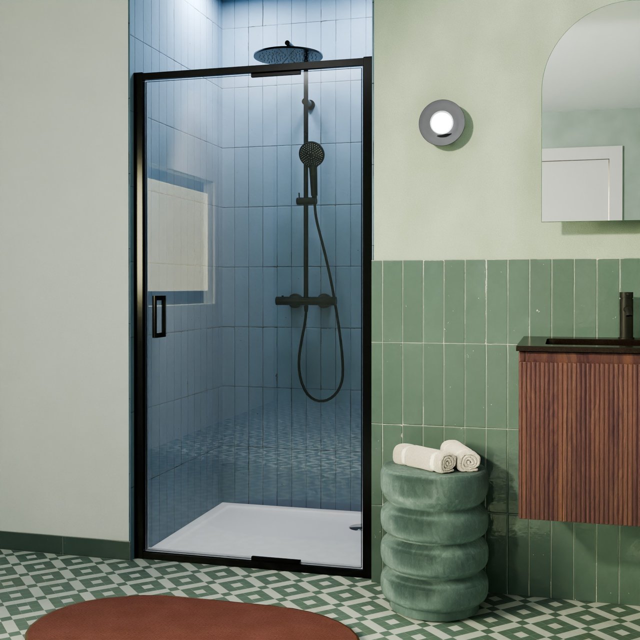 Luca Varess Vidor In Dusche Drehtür 100 cm x 190 cm Klarglas matt Schwarz profil