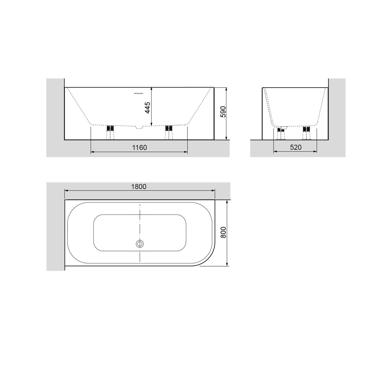 Luca Varess Mezzo baignoire d'angle gauche double 180 x 80 cm acrylique blanc mat