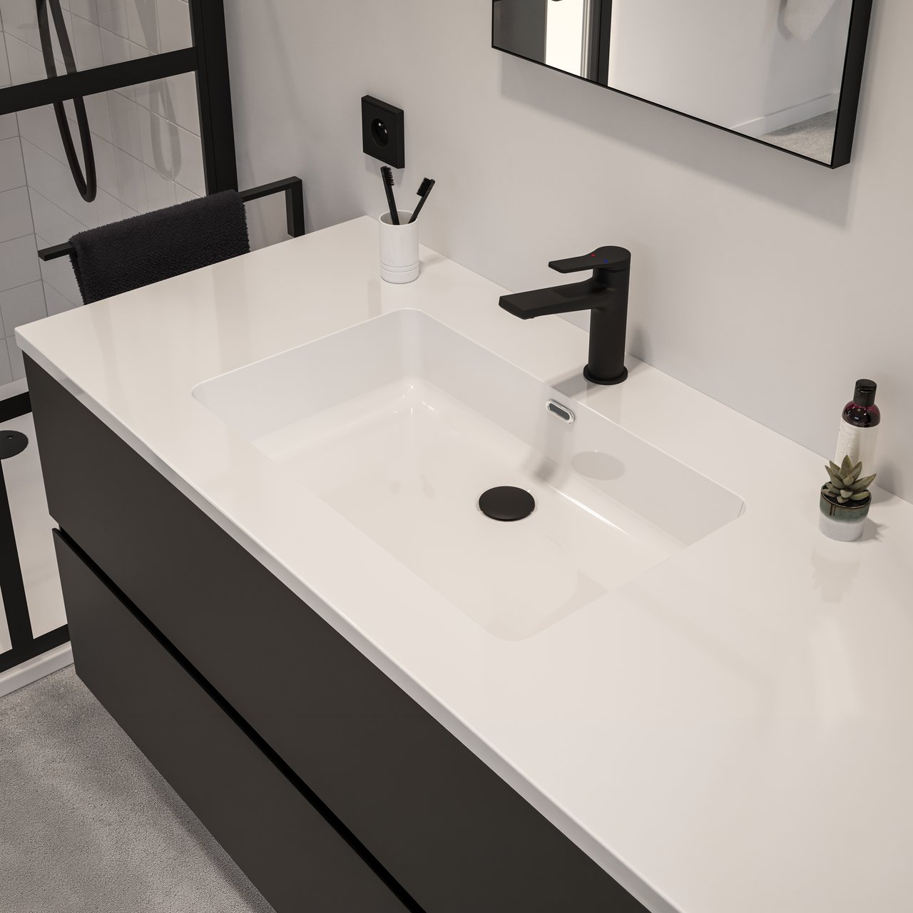 Storke Diva Waschtisch, links, Marmorkomposit glänzend, 150 x 52 cm