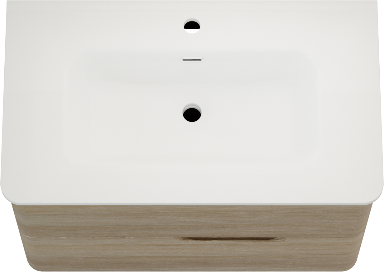 Linie Curvo meuble salle de bains suspendu 80 x 46 cm chêne clair avec Baro Curvo plan simple en porcelaine blanc brillant