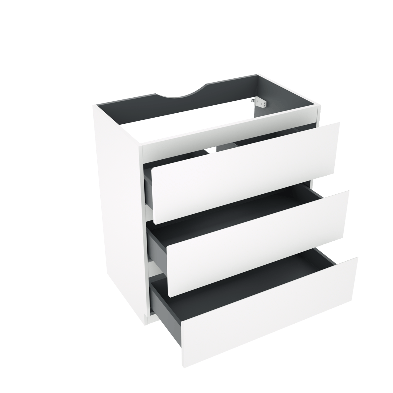 Linie Lado stehender Waschbeckenunterschrank: 80 x 46 cm, Weiß matt, 3 Schubladen