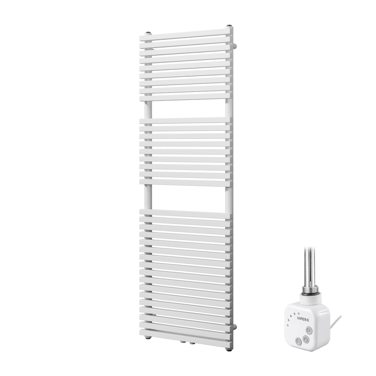 Vipera Vesuvio enkele handdoekradiator 50 x 150 cm elektrische verwarming mat wit zij- en middenaansluiting 800W, weerstand inbegrepen