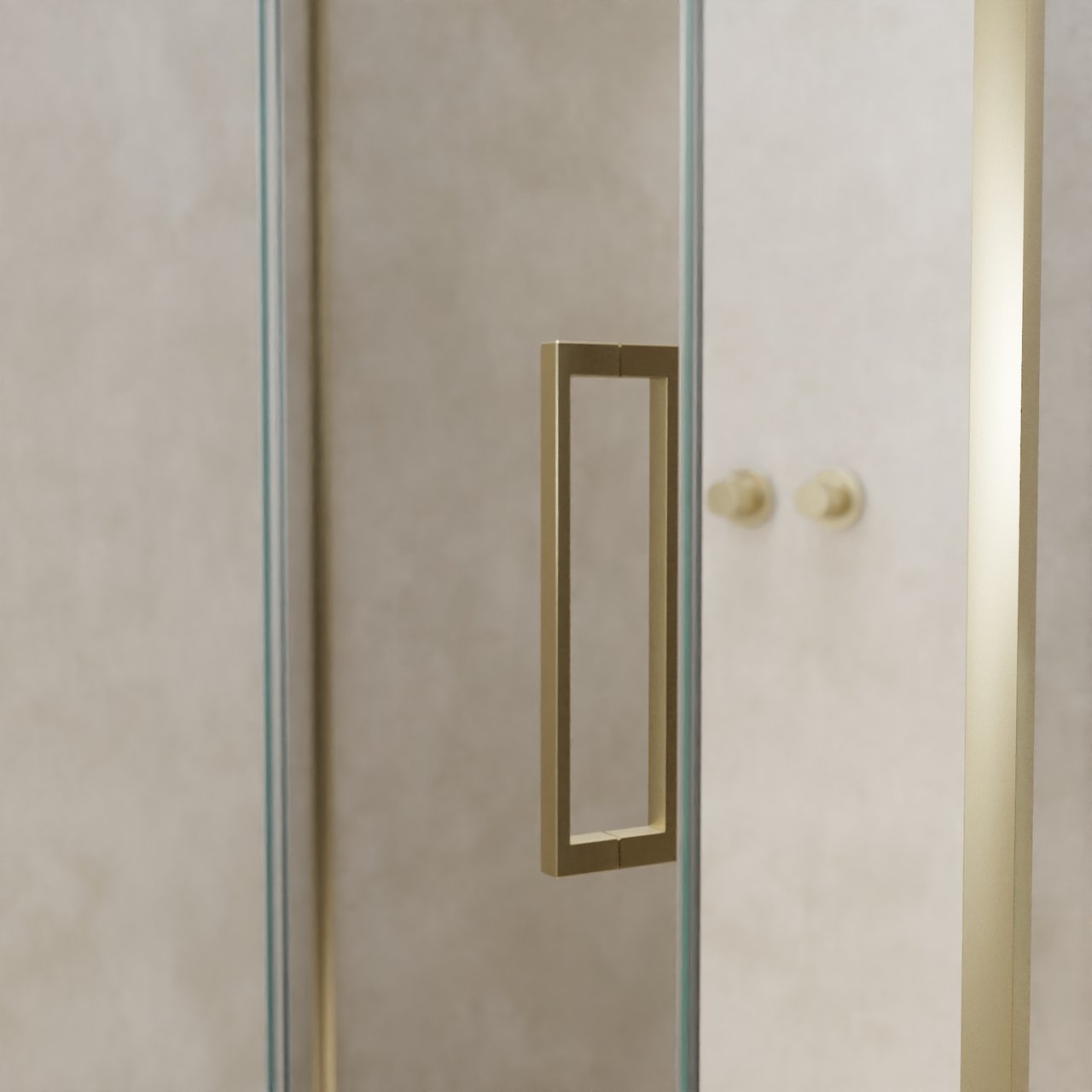 Balmani Senses Design Eckdusche: Drehtür (Links) mit fixierte Seitenwand, 120 x 70 cm, Klarglas, Profil Brushed Champagner Gold